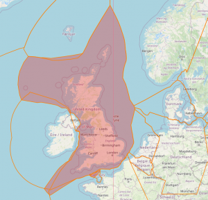 Illustration: Kort fra Fiskeristyrelsen over britisk zone/farvand.