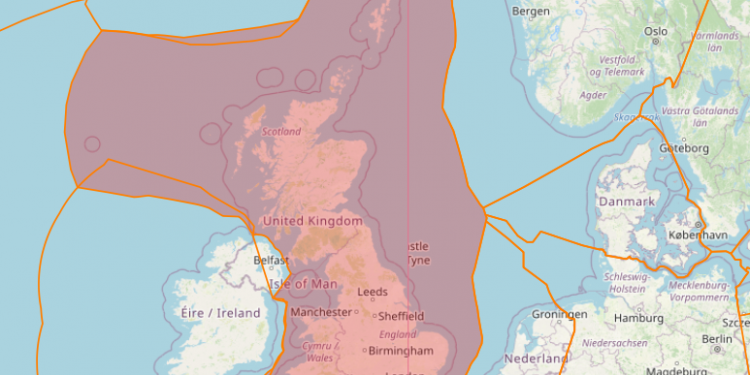 Illustration: Kort fra Fiskeristyrelsen over britisk zone/farvand.