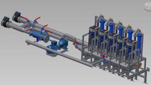 Ballastvandbehandlingssystemet fra Erma First er opbygget i moduler. Hvert modul har en kapacitet på 100 kubikmeter vand i timen. Illustration: Erma First