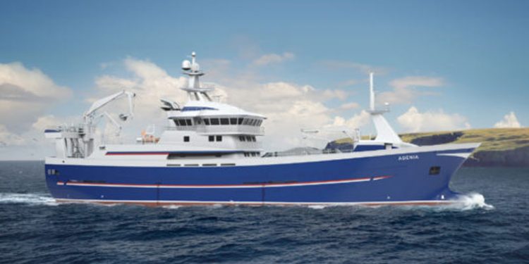 Norsk designet Pelagisk trawler bygges i spanien til Shetlandsøerne   Foto: nybygning »Adenia« - Salt Design