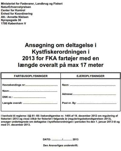 Read more about the article Ansøgningsskema Kystfiskerordningen 2013