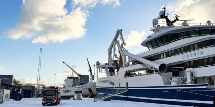 Den danske trawler Astrid landede i ugens løb en last på 2.000 tons makrel til Varðin Pelagic, fioto: Tvoroyrar Kommuna