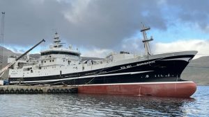I Fuglefjord landede trawleren Borgarin landede i sidste uge en last på 2.500 tons blåhvilling til Havsbrún, som de har fisket øst for Færøerne. foto: Kiran J