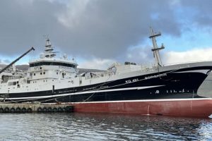 I Fuglefjord landede trawleren Borgarin landede i sidste uge en last på 2.500 tons blåhvilling til Havsbrún, som de har fisket øst for Færøerne. foto: Kiran J