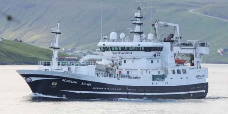 Trawleren **Borgarin** har landet hele 2.200 tons blåhvilling, fisket under Færøerne foto: Kiran J