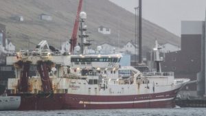 Det færøske fartøj **Borgarin** landede 2.400 tons blåhvilling til Havsbrún. foto: Borgarin - Kiran J