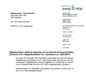 På vegne af Foreningen Rent Havmiljø Nu (foreningen) og med henvisning til

Miljøstyrelsens høringsbrev af 27. marts 2026 sender jeg hermed vores be-
mærkninger til Miljøstyrelsens udkast til afgørelse om revurdering om revurde-
ring af Industrial Water Solutions A/S’ (IWS) miljøgodkendelser og påbud. kopi af brev til miljøstyrelsen af advokatfirmaet Engergi & Miljø