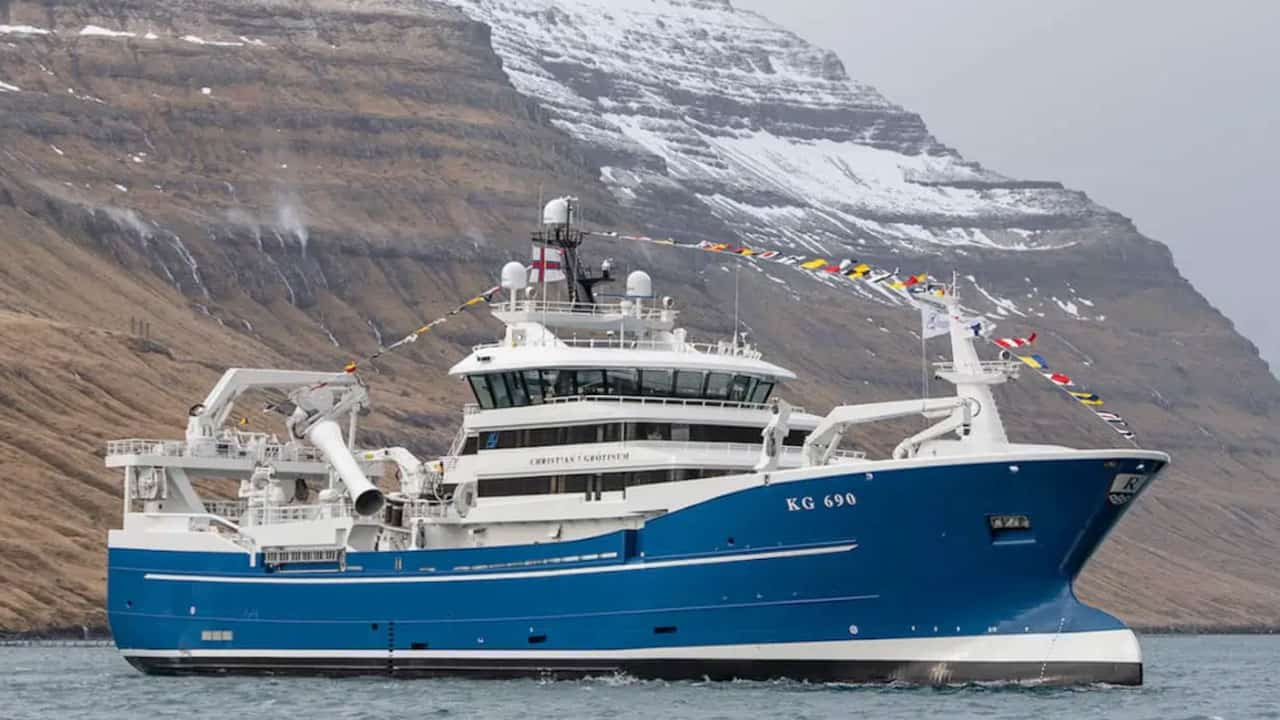 Nybygget pelagisk fartøj er leveret til Klaksvik på Færøerne foto: Chrisitian Grótinum
