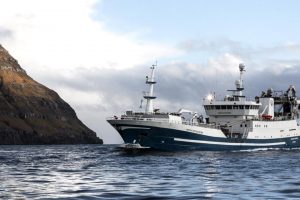 Den færøske trawler **Christian í Grótinum** landede således 2.200 tons blåhvilling til fabrikken, som de havde fisket øst for Færøerne.