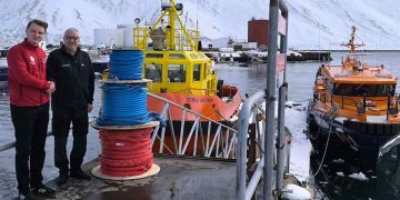 Hampiðjan har doneret nye slæbetove til redningsfartøjet Gudmundur í Tungu, som har base i Ísafjörður. Fartøjet styrker beredskabet i området og blev officielt taget i brug i november 2025. foto: Hampidjan