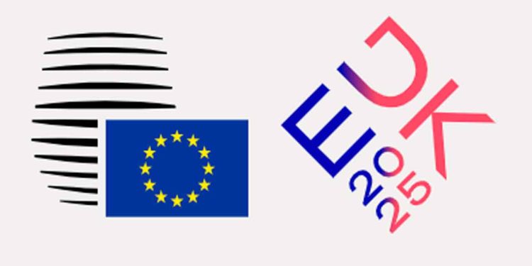 Fra den 1. juli til den 31. december 2025 vil Danmark have formandskabet for EU-Rådet. Det er ottende gang, Danmark varetager formandskabet for Rådet for Den Europæiske Union. foto: EU-DK-logo