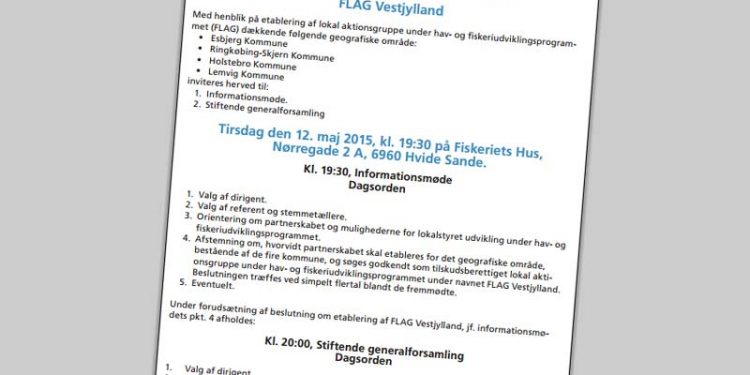 Ny aktionsgruppe afholder informationsmøde og stiftende generalforsamling.  foto: program for informationsmøde og stiftende generalforsamling - FLAG Vestjylland