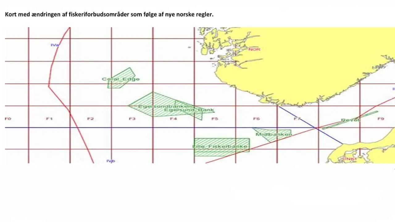  kort med ændringen af fiskeriforbudsområder som følge af nye norske regler