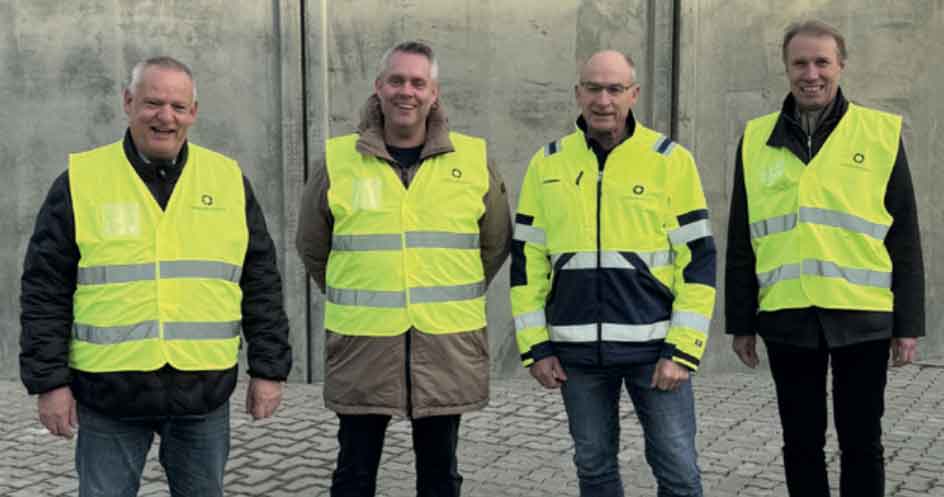 Fra venstre: Production Director Ole Holm, Quality Director Klaus Kristof- fersen, forsyningschef ved Frederikshavn Spildevand Rene Hansen og Environmental og Energy Manager Thorkil Olesen.  foto FF Skagen