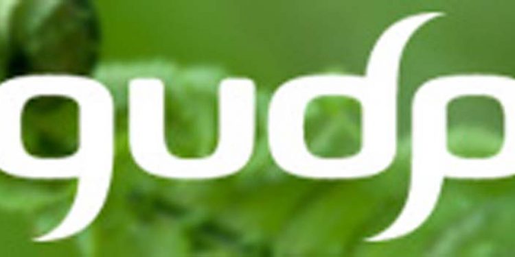 GUDP inviterer til informationsmøder.  Logo: GUDP
