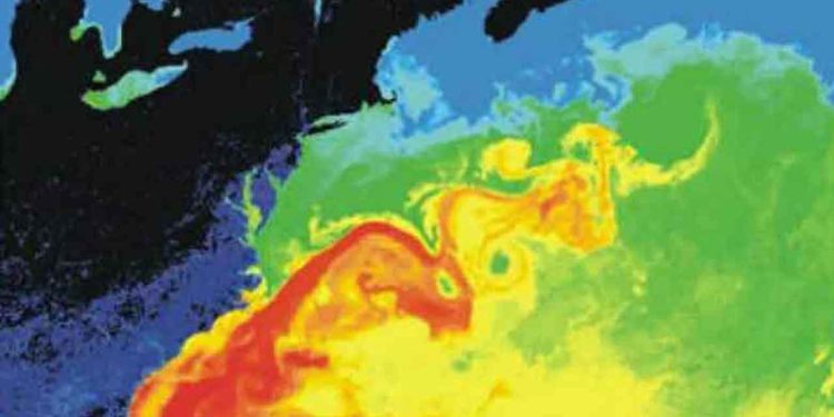 Dybt ude i Lofoten bassinet i Norskehavet snurrer en enorm undervandsstorm rundt, som påvirker både havstrømme, klima og livet i de nordlige farvande. foto: NASA
