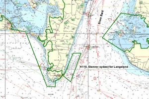 Åbent samråd om lukning for fiskeri i området sydøst for Langeland. Figur - kort over den sydlige del af Store Bælt med Natura 2000 området H110