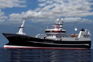 Verdens første pelagiske trawler med 2-trawl er bestilt ved dansk værft.  Foto: Nybygning for Rederiet Ruth - Karstensens Skibsværft