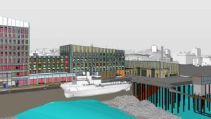 Det nye byggeri i Bergen får dermed en ekstra milliard, til det kommende fælles domicil for Havforskningsinstituttet og Fiskeridirektoratet i Bergen, som er blevet dyrere end planlagt – men projektet har nu fået et vigtigt økonomisk løft. illustration: statsbygg Henning Larsen HI.no