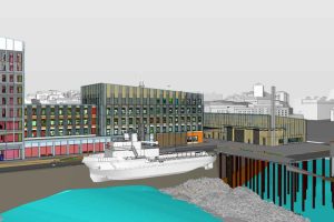 Det nye byggeri i Bergen får dermed en ekstra milliard, til det kommende fælles domicil for Havforskningsinstituttet og Fiskeridirektoratet i Bergen, som er blevet dyrere end planlagt – men projektet har nu fået et vigtigt økonomisk løft. illustration: statsbygg Henning Larsen HI.no