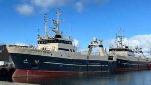 Partrawlerne **Hamranes** og **Breiðanes** landede i sidste uge en last på 130 tons, overvejende sej foto: Gert Vejen Fiskur.fo