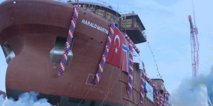 »Harald Martin« er ét af de største brøndbåde, som det tyrkiske værft endnu har leveret.