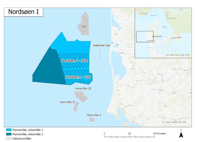Nordsøen Midt (Budfrist i dag, den 20. maj 2026): Havarealet i Nordsøen skal rumme en havvindmøllepark på minimum 1 GW (og mulighed for "overplantning", så der kan bygges endnu mere). Parken skal være færdigopført senest ved udgangen af 2032.
foto: ens.dk