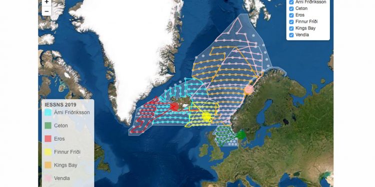 Makreltogtet kan denne gang følges på et kort over det Østatlantiske område
