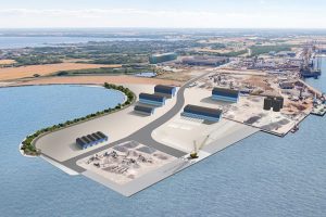 Giftigt havneslam dumpes måske ud for den Nordfynske Kyst  Illustration af den nye havnekaj ved Odense - Lindo port of Odense