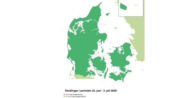 Der er ligeledes kraftigt iltsvind i Sydlige Lillebælt og Det Sydfynske Øhav, samt i Åbenrå Fjord og i Mariager Fjord. Desuden er flere steder ramt af moderat iltsvind