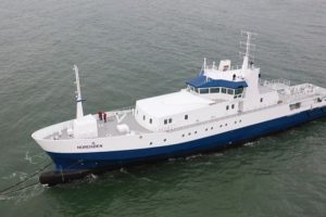Danmarks nye Fiskeriinspektionsskib »Nordsøen« ligger nu i Hvide Sande. foto: Hv Sande Shipyard