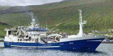 I ugens løb anløb det pelagiske fartøj **Katrin Jóhanna** havnen i Fuglefjord, hvor skibet landede en last på 220 tons makrel til konsum hos Pelagos. foto: Kiran J