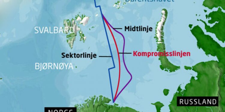 Rusland truer Norge med at opsige aftaler omkring Barentshavet. foto: kortudsnit af Barentshavet NRK snapshot