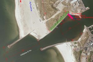 Den forventede udformning af de nye anlæg ved Hvide Sande havn. Illustration fra Søvejen mod Vest