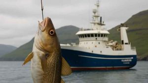 Kollafjørður på Færøerne har i den forgangne uge været centrum for betydelige landinger fra flere fryse- og linefartøjer. Både »Kambur« og »Stapin« har losset store laster af frossen fisk, primært torsk og kuller, efter togter i Nordatlanten. foto: Fiskerforum.dk