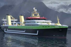 Det familieejede rederi Parlevliet & Van der Plas (P&P) fejrer 75-års jubilæum ved at sende den 111 meter lange frysetrawler KW 170 »Annie Hillina« i søen foto: skipsteknisk