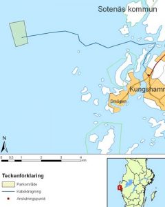 Svensk bølgekraftanlæg etableres nu nordvest for den svenske vestkyst.  Kort: Seabased