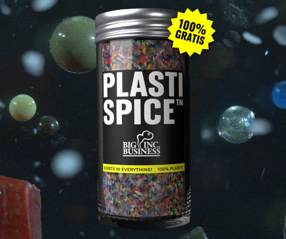 »PlastiSpice« er en fiktiv krydderiblanding, som ifølge Greenpeace skal illustrere, hvordan mikroplastik er blevet en u-undgåelig del af vores liv – og nu endda potentielt findes i blod, lunger og modermælk. foto: greenpeace