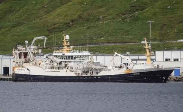 Også de grønlandske fartøjer er aktive i det pelagiske fiskeri. **Svend C** var først til kaj i Kollefjord med en last på 850 tons frossen fisk – heraf 100 tons sild og 750 tons makrel. foto: Sverri Egholm