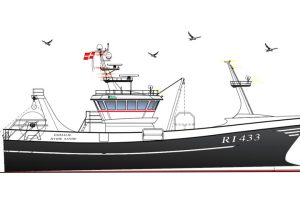 Vestjysk skipper skriver kontrakt på  kombineret trawler / flyshooter  Illustration: RI 433 »Emmalie« - Vestværftet