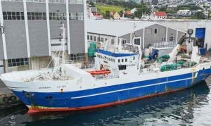 trawleren **Rankin** velkommen til kaj. Besætningen medbragte en last på i alt 40 tons, hvoraf størstedelen bestod af hellefisk.  foto: Kiran J 