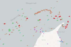 Der er trængsel i Skagerrak, mens EU træder vande i fiskeri-forhandlingerne med Norge. foto: snapshot Skagerrak