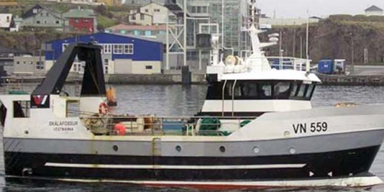 Trawleren Skálafossur fra Vestmanna landede d. 1. august i Leirvik  Foto: Skipini