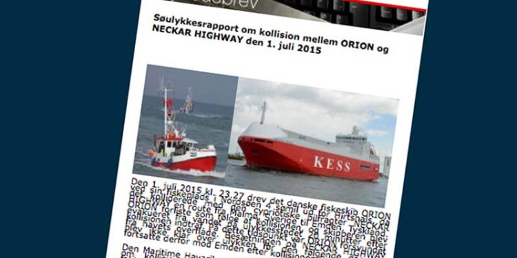Rapport om kollision mellem et dansk fiskeskib og en større bilfragter