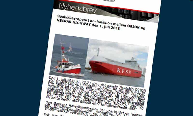 Read more about the article Rapport om kollision mellem et dansk fiskeskib og en større bilfragter