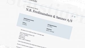 N.B. Ferdinandsen & Sønner A/S, der i Retten i Helsingør, onsdag den 23. november 2024 ved dekret af 21. november 2024 har taget N.B. Ferdinandsen & Sønner A/S (CVR-nr.: 41016345) i Gilleleje under konkursbehandling efter begæring modtaget den 07. november 2024. Statstidende.dk