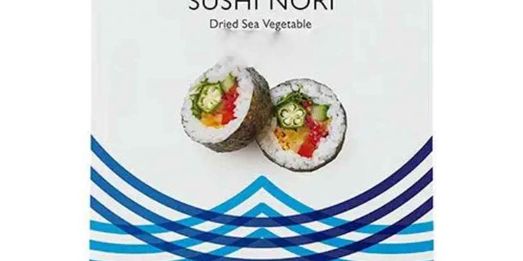 Sushi med Nori-tang- arkivfoto wikip