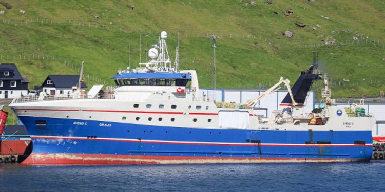 Den grønlandske trawler Svend C på 81 meter landede i sidste uge 500 tons rejer, fra et fiskeri ud for Grønland. foto: Kiran J