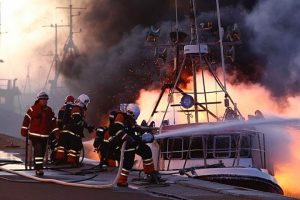 Hvide Sande kutter udbrændt i Hirtshals Havn i nat. Foto: dramatiske billeder af Tana RI 286 i brand