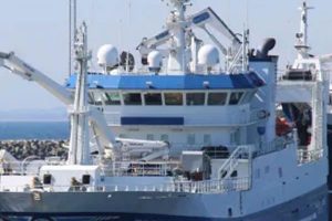 I Danmark landede den færøske trawler Tróndur í Gøtu landede i sidste uge en last på 2.400 tons blåhvilling ved FF i Skagen. fotograf: Jóan Pauli í Geil - Fiskur.fo